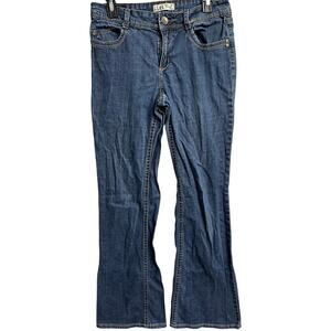 Vintage LEI Hip Hugger Flare Jeans Junior Size 11 Dark Blue Denim Mid Rise Y2K